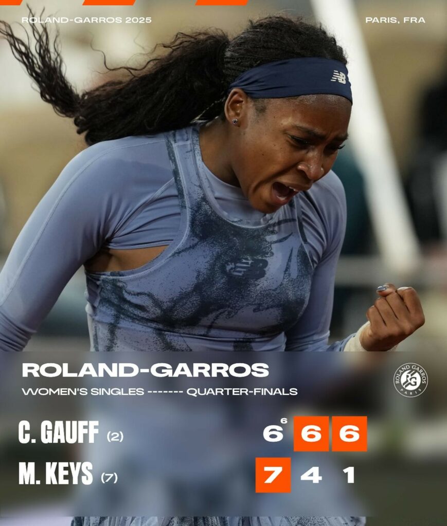 Coco Gauff o învinge pe Madison Keys și se califică în semifinalele Roland Garros