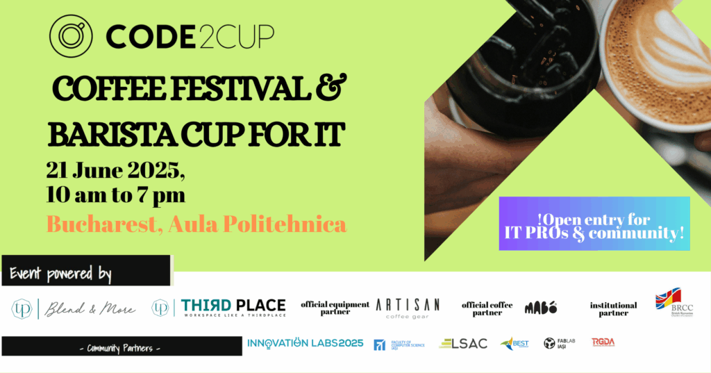 Code2Cup, festival de cafea pentru profesioniștii din IT, își așteaptă vizitatorii pe 21 iunie: ateliere, experiențe de gust, competiție
