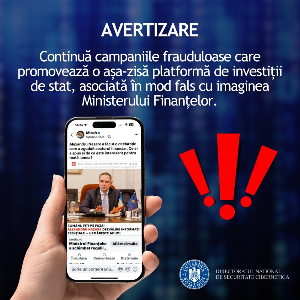 DNSC trage un semnal de alarmă: Escrocheriile cu „platforme de investiții de stat” fac ravagii online