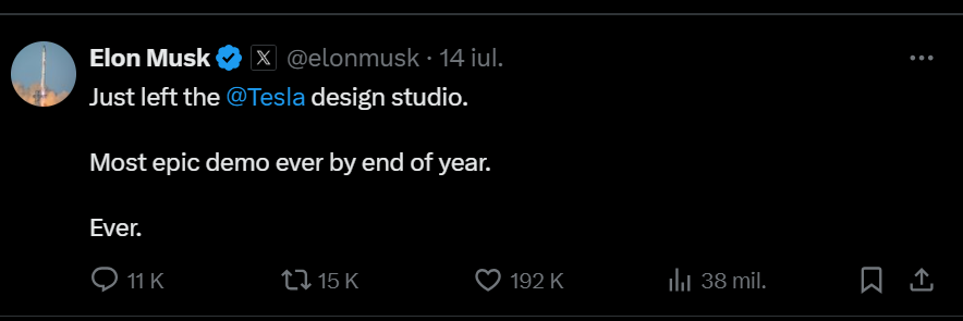 Elon Musk aprinde iar imaginațiile, după ce postează pe X că, la sfârșitul anului, vom asista la „cel mai epic model” Tesla „vreodată”. „Vreodată!”