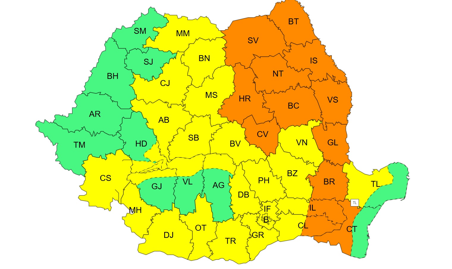 Cod portocaliu de caniculă în trei județe, Cod portocaliu de furtuni în alte 13 județe