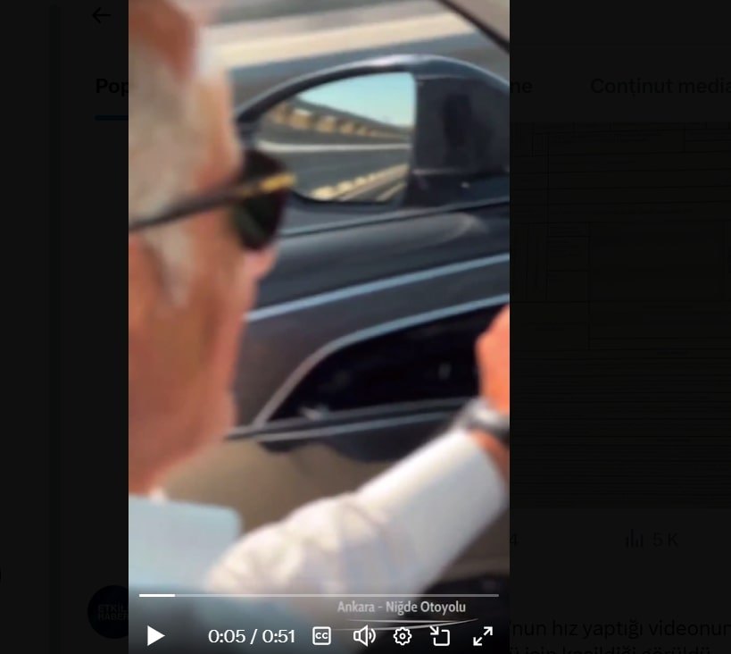 Ministrul turc al Transporturilor s-a filmat conducând cu viteză dublă față de cea legală
