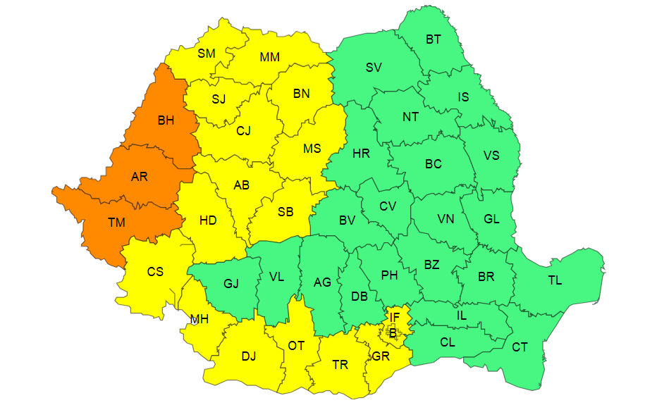 METEO. Cod portocaliu de caniculă în vestul țării și cod galben de instabilitate în mai multe regiuni