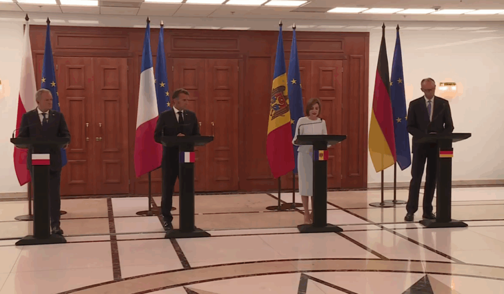 Ziua Independenței Republicii Moldova | Macron, Merz și Tusk sunt la Chișinău. Cei trei lideri europeni au susținut o conferință de presă alături de Maia Sandu