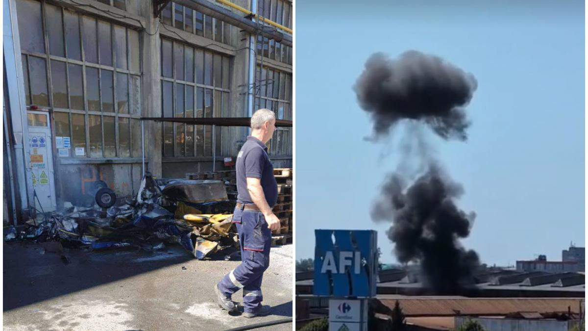 Un avion de mici dimensiuni s-a prăbușit în curtea unei firme din Arad