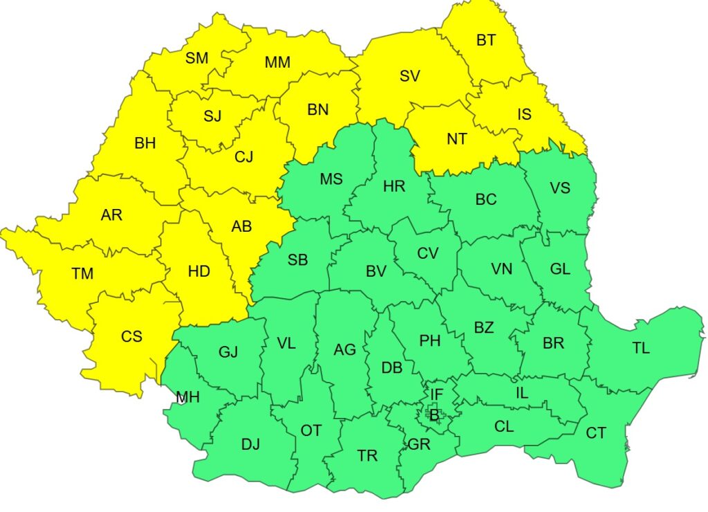 Cod galben de vânt puternic în zona de munte a județului Cluj