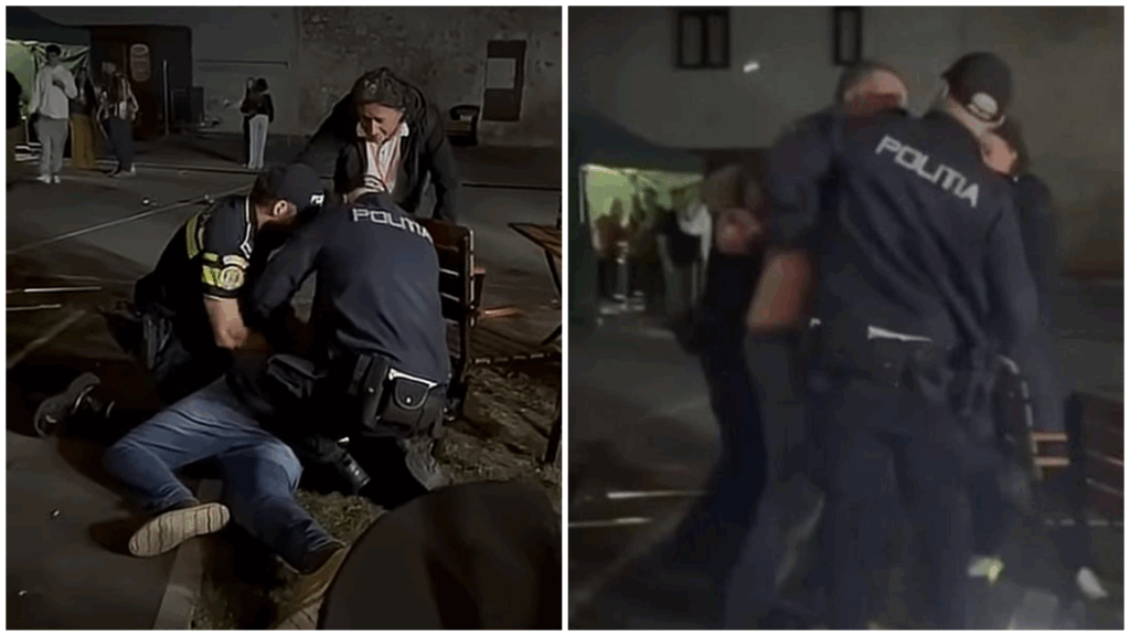 Scandal într-un local din Brașov. Bărbatul imobilizat este liderul municipal al UDMR Brașov