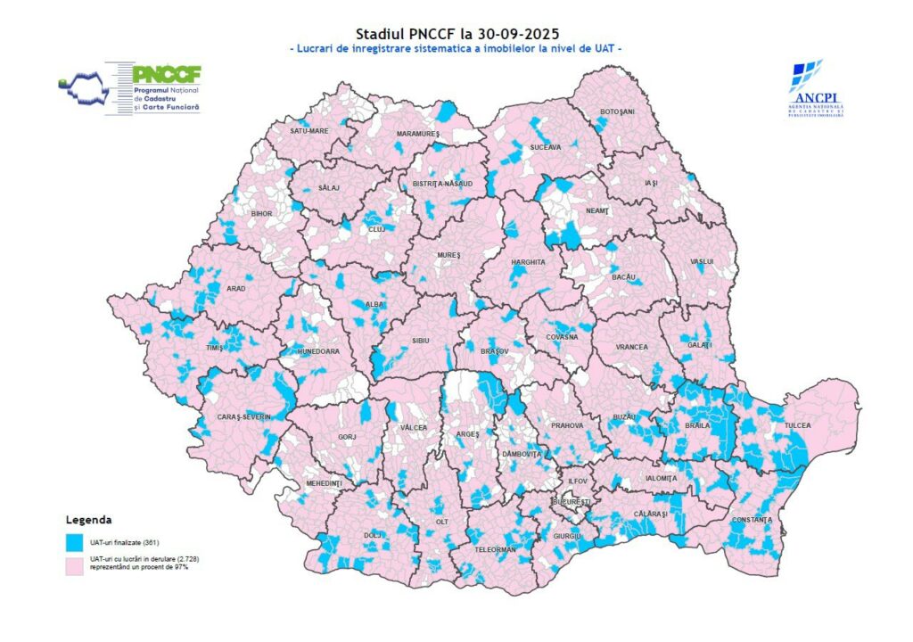 ANCPI anunță că 230 de comune au fost cadastrate cu fonduri europene. Peste 9 milioane de cărți funciare noi, deschise gratuit