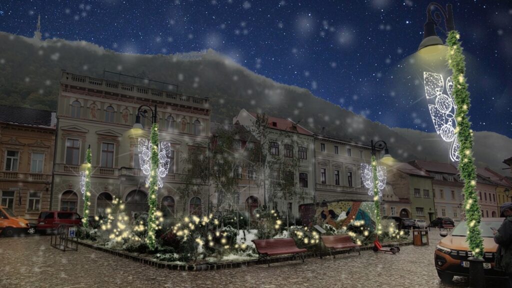 A început montarea iluminatului festiv de Crăciun la Brașov: Când se vor aprinde luminițele