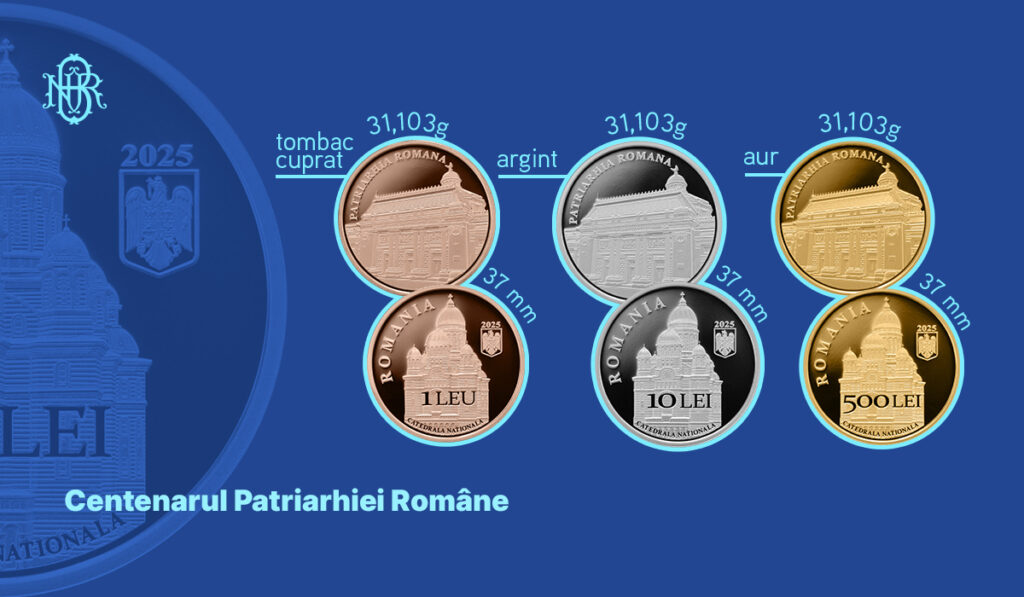 BNR lansează monede de aur, argint și tombac cuprat cu tema Centenarul Patriarhiei Române