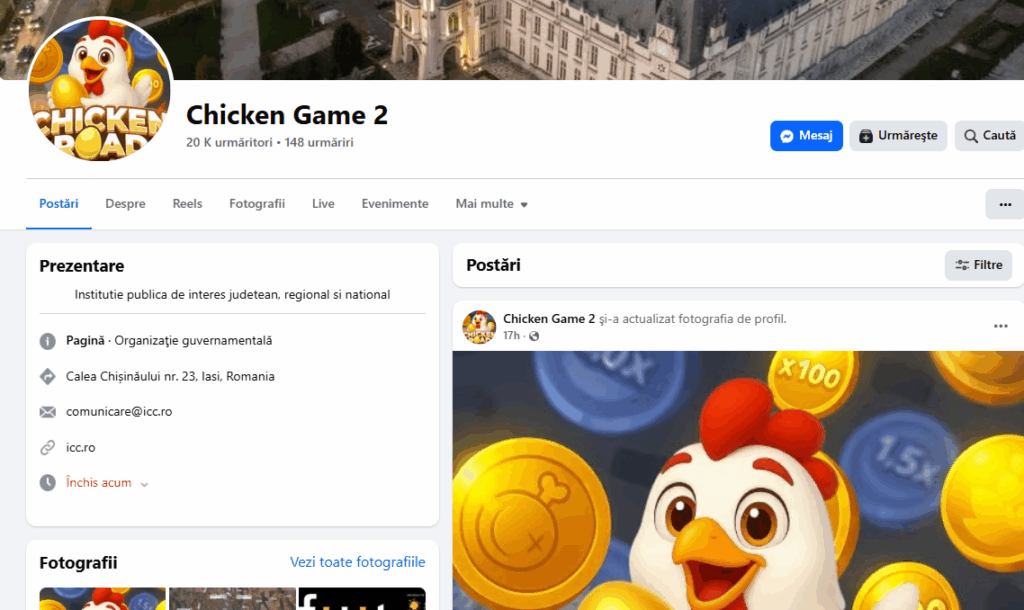 Pagina de Facebook a Consiliului Județean Iași, spartă și redenumită „Chicken Game 2”