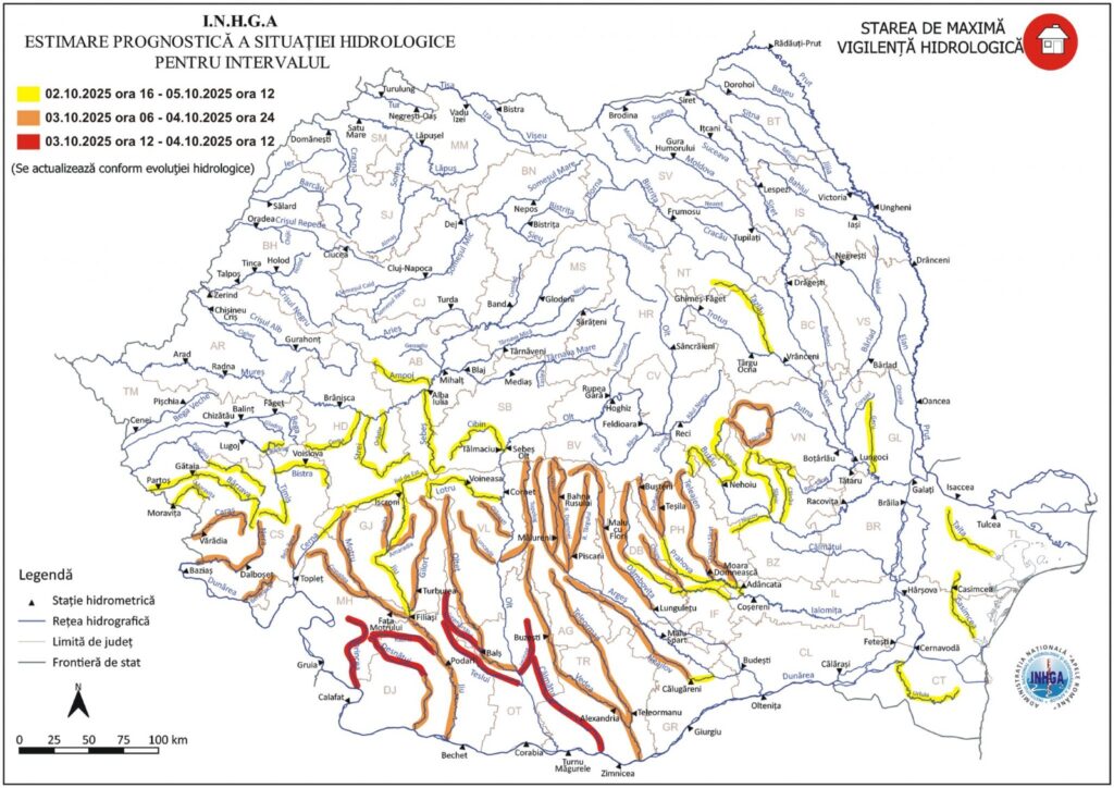 Risc major de inundații. S-a emis Cod roșu pe mai multe râuri din țară. Sute de angajați ai Apelor Române, mobilizați