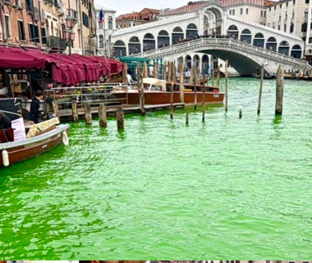 Acțiune de protest a Gretei Thunberg / A colorat apa mai multor canale din Veneția în verde
