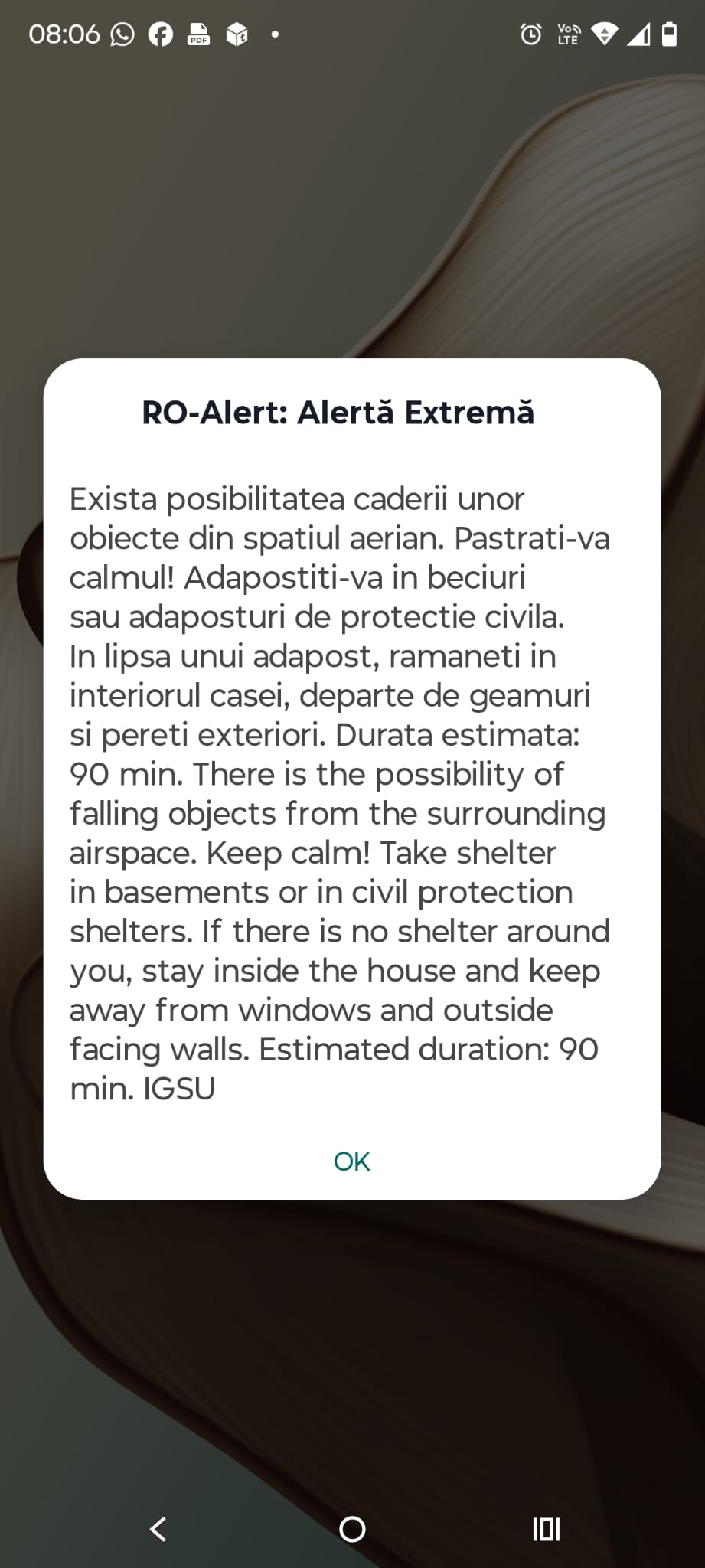 Mesaj Ro-Alert în Galați: Posibilitatea căderii unor obiecte