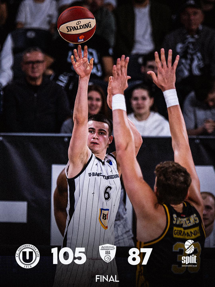 U-BT Cluj învinge Split în ABA League. Miron, unul dintre cei mai tineri jucători din ligă cu peste 10 puncte marcate