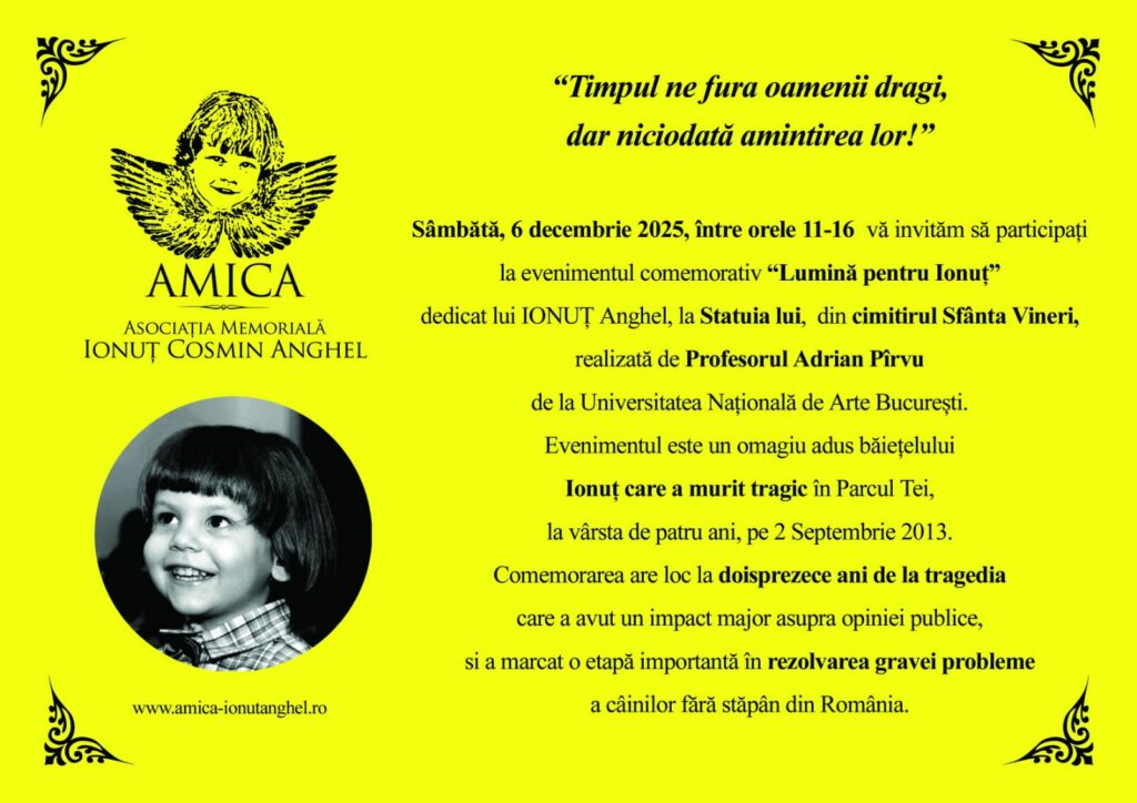 Comemorare pentru Ionuț Anghel, băiețelul de 4 ani ucis de o haită de câini cu doisprezece ani în urmă