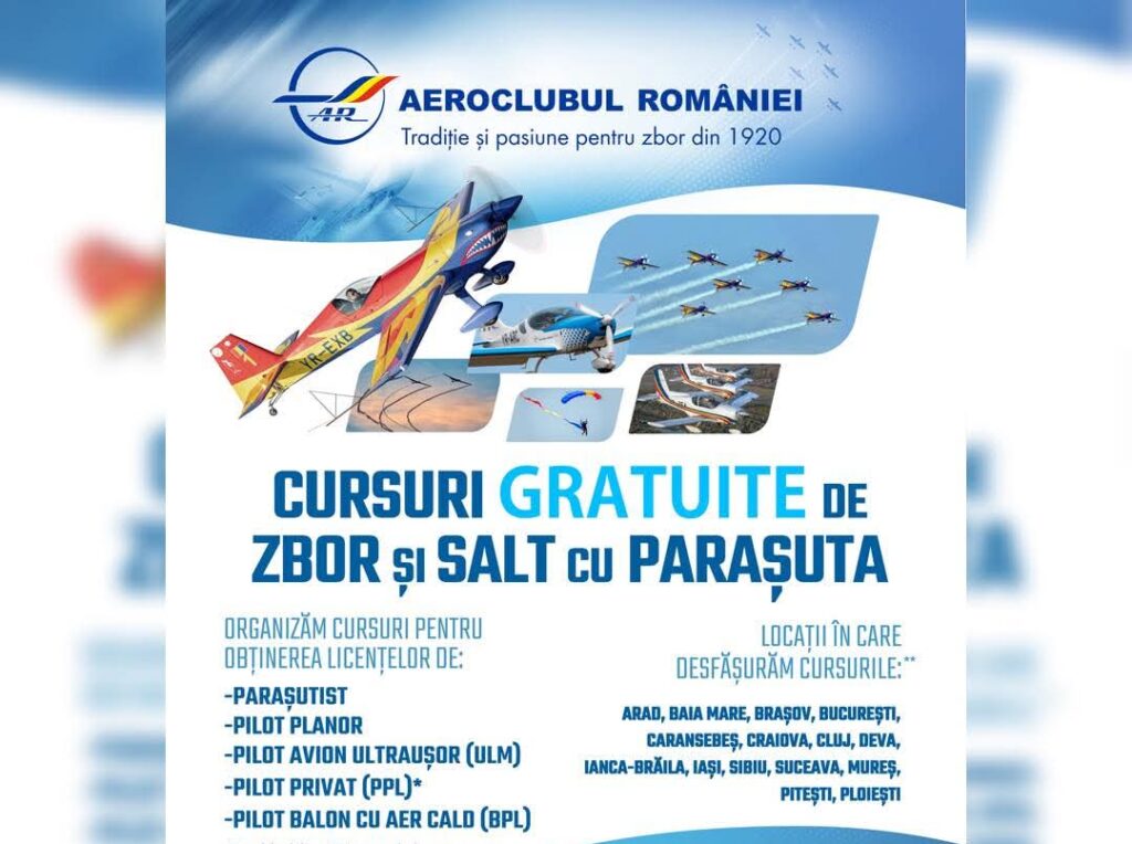 Aeroclubul României deschide înscrierile pentru cursuri gratuite de zbor în 2026