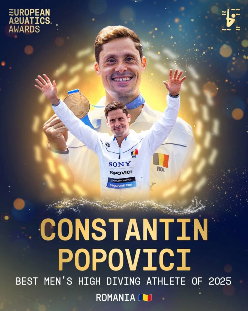 Constantin Popovici, desemnat cel mai bun sportiv din 2025 la sărituri în apă de la mare înălțime din Europa