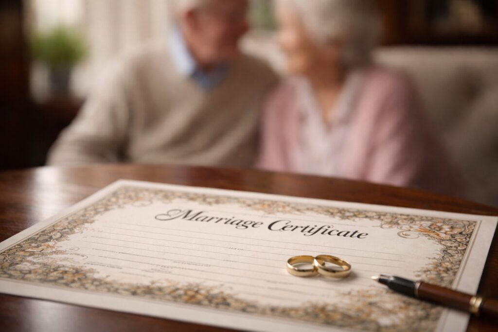 Un detaliu neașteptat pe certificatul de căsătorie schimbă planurile unor soți nonagenari