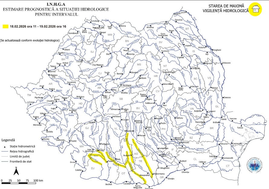 Cod galben de inundaţii în cinci judeţe, până joi după-amiază