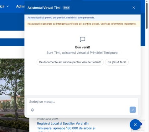 S-a lansat Timi, asistenta virtuală a Primăriei din Timișoara