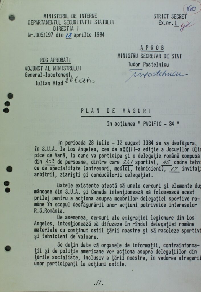 Cu Securitatea la Olimpiadă. CNSAS: zeci de informatori în delegația României la Los Angeles 1984