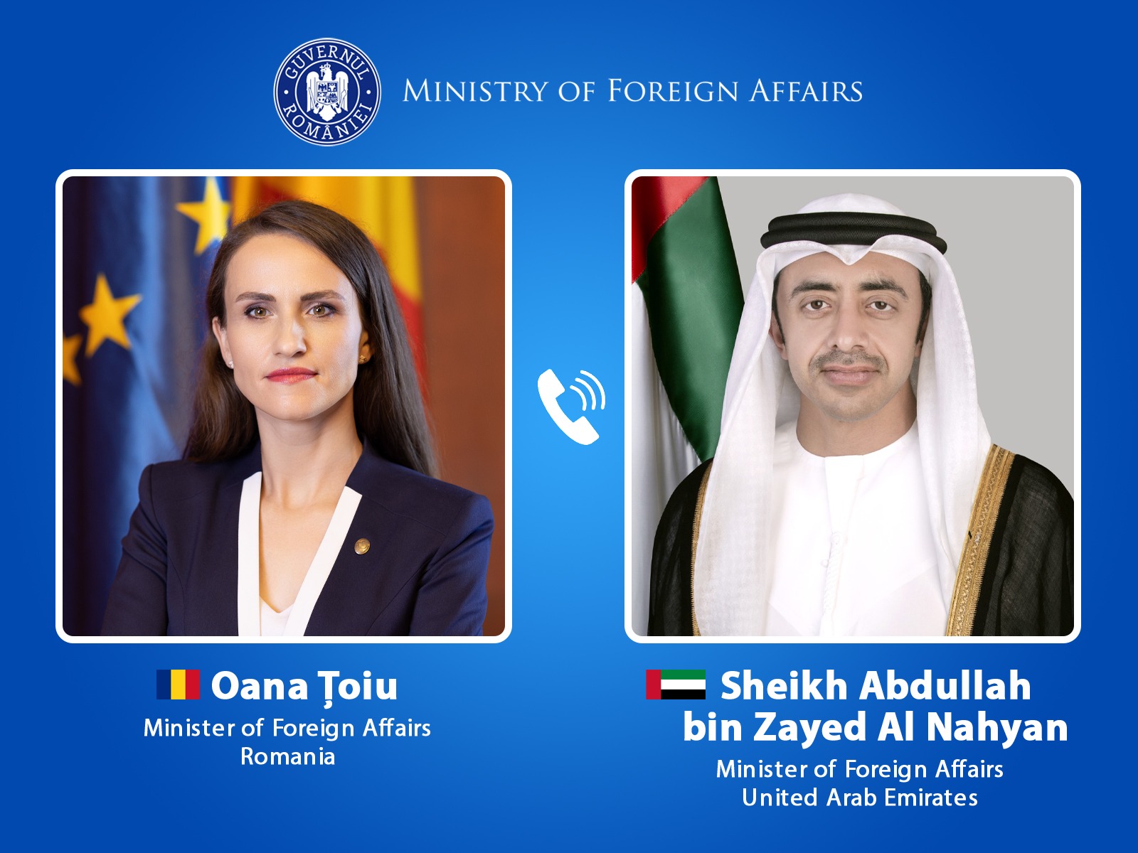 Poza pentru articolul Oana Țoiu, discuție cu șeicul Abdullah bin Zayed: România își exprimă solidaritatea cu Emiratele Arabe Unite după atacurile iraniene