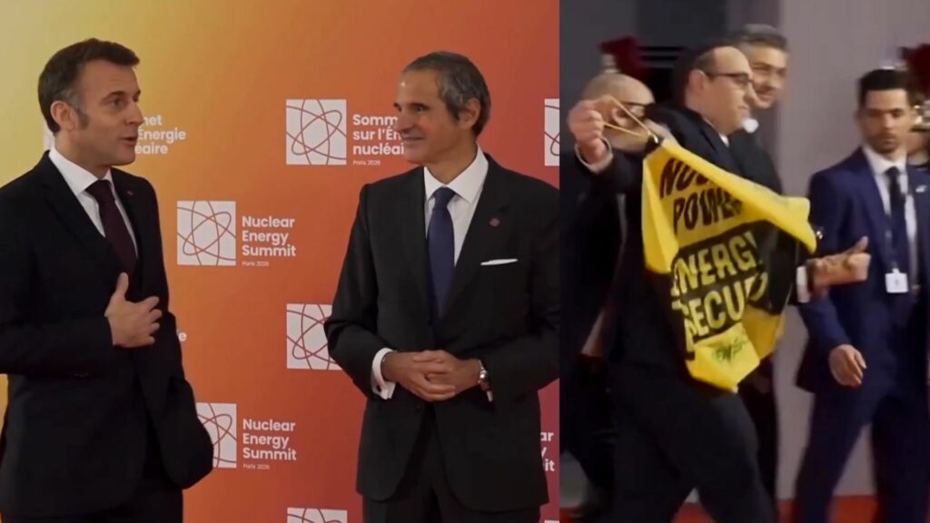 „De ce cumpărați energie nucleară din Rusia?” Activiștii Greenpeace l-au confruntat pe Macron, pe scena summitului nuclear din Franța