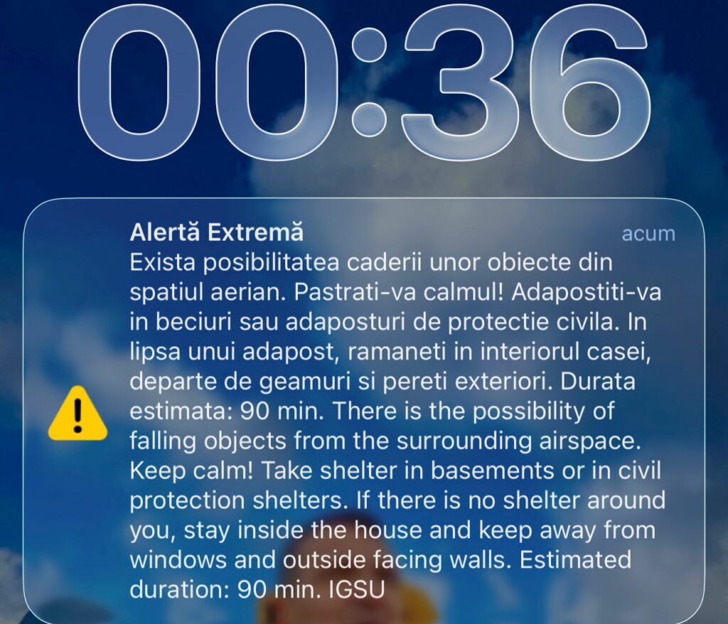 Ro-Alert în județul Tulcea: Pot cădea obiecte din spațiul aerian