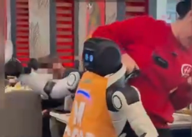 Un robot chelner a început să spargă farfurii în mijlocul unui restaurant. Mai mulți oameni au încercat să-l oprească