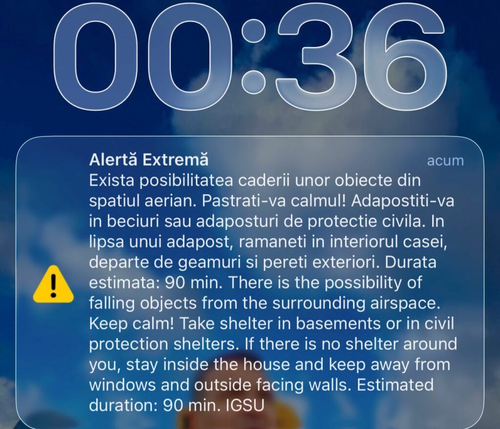 RO-Alert pentru județul Tulcea. Locuitorii au fost avertizați cu privire la obiecte căzute din spațiul aerian