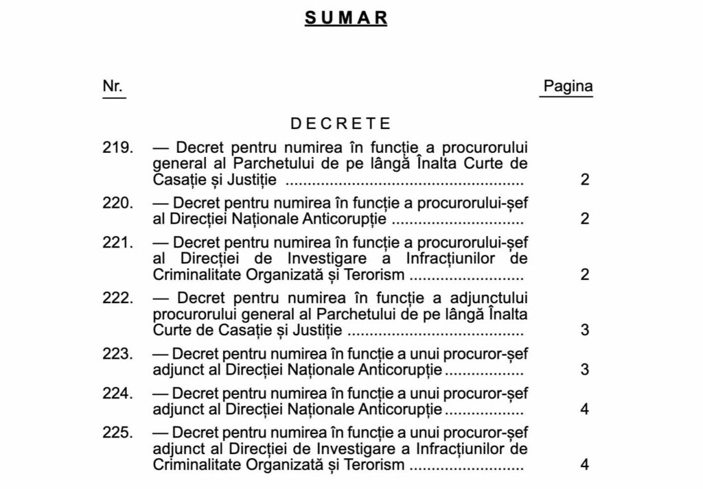Au fost publicate în Monitorul Oficial decretele de numire în funcție ale noilor șefi de parchete