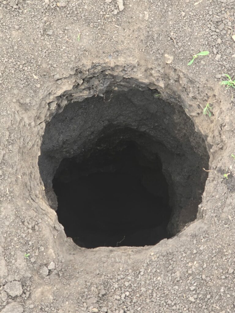 Groapă de 10 metri adâncime care emană clor, găsită într-o localitate din Neamț