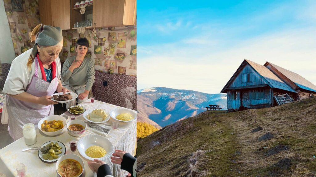 Ciobănița Maria Hoadrea, bunica turiștilor din Țara Colibelor, îi întâmpină pe drumeți cu bucurie și mâncare bună