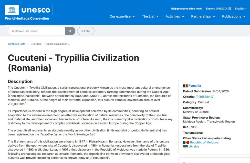 Civilizația Cucuteni-Trypillia, în patrimoniul UNESCO