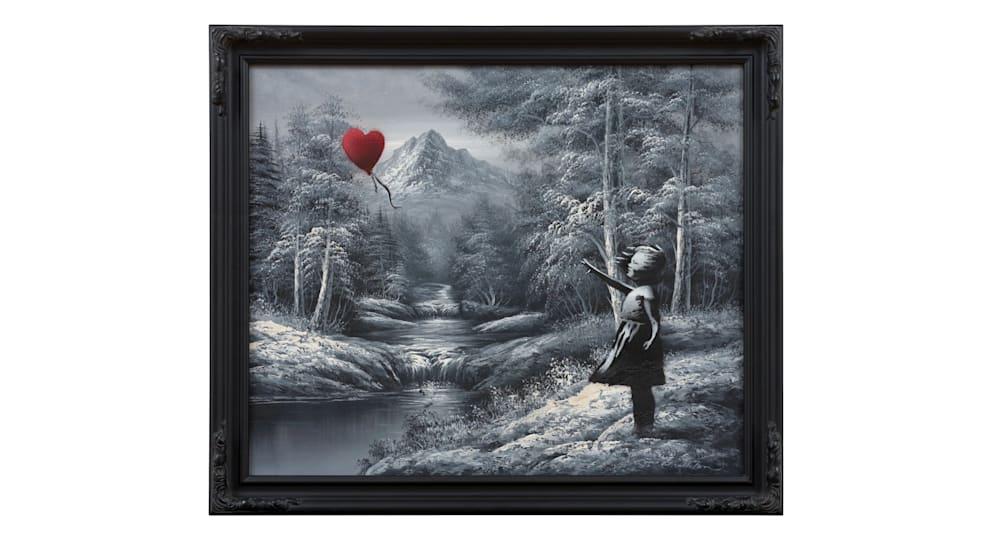 O operă a lui Banksy s-ar putea vinde cu 15 milioane de euro. Povestea seriei „Fata cu balon”