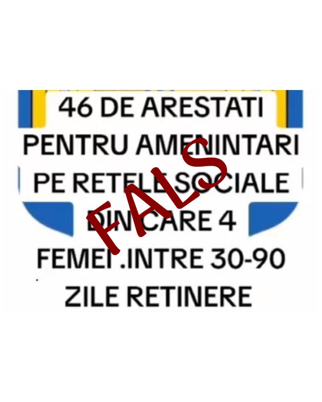 Fake-news distribuit în mediul online privind reținerea unor instigatori Fake-news distribuit în mediul online privind reținerea unor instigatori