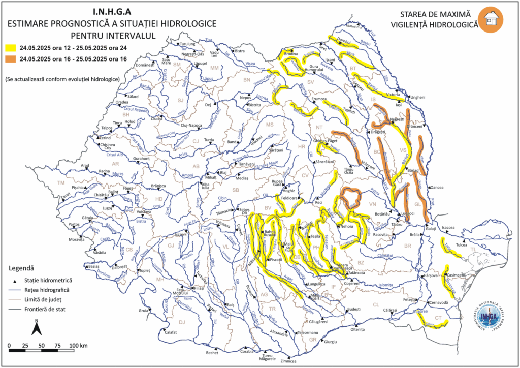 Inundații pe râuri din aproape toată țara. Mai multe județe, sub cod galben și portocaliu