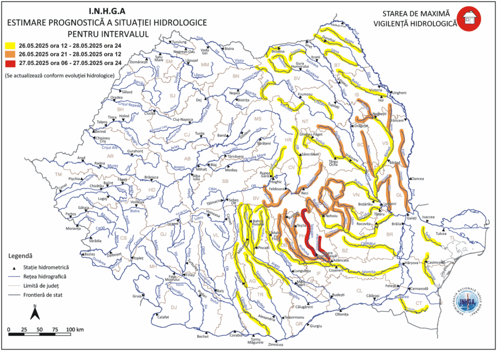 Cod roșu de inundații pe râuri din Prahova și Ialomița. Avertizări pentru toată țara