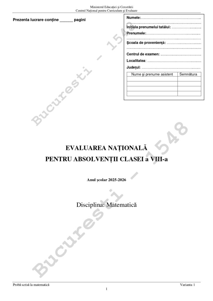 Evaluarea Națională 2026. Subiecte la Matematică. Ce au avut de rezolvat elevii la examen