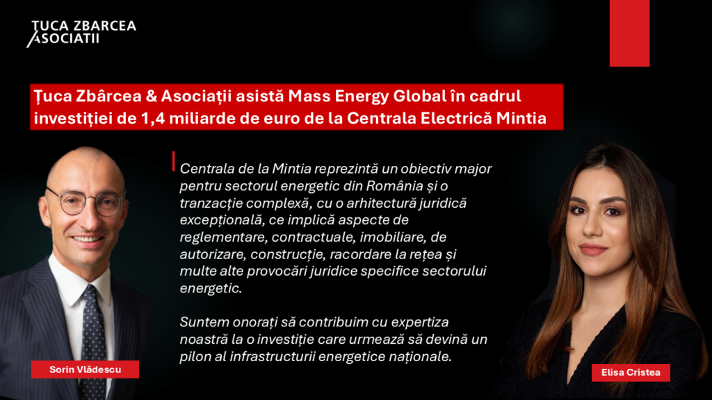 Țuca Zbârcea & Asociații asistă Mass Energy Global în cadrul investiției de 1,4 miliarde de euro de la Centrala Electrică Mintia