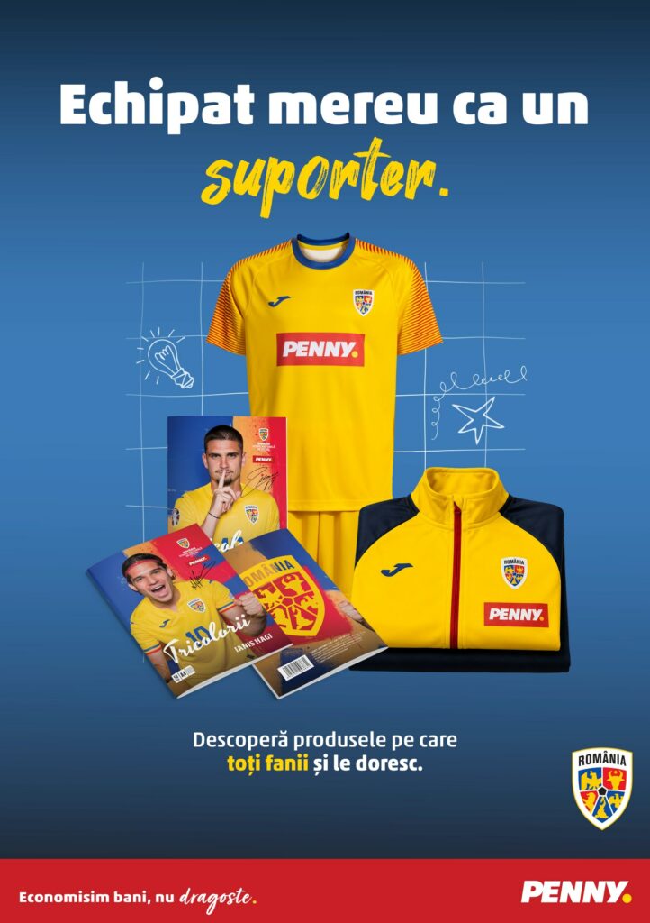 PENNY și FRF aduc spiritul Echipei Naționale mai aproape de fani prin rechizitele „Tricolorii” și echipamentele sportive de suporter