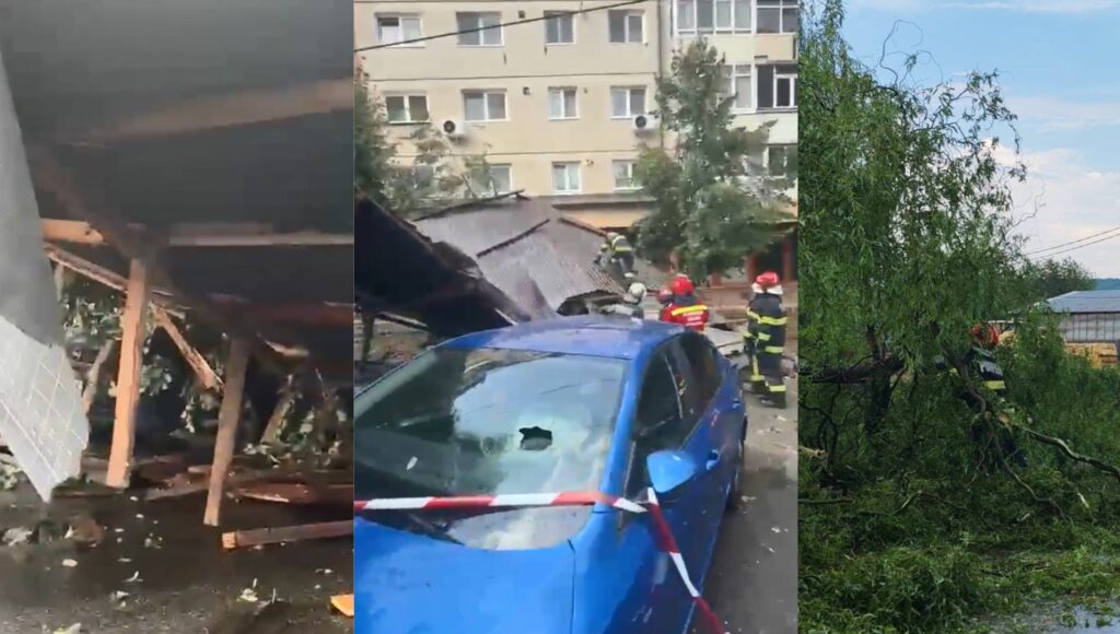 Vijeliile fac ravagii în țară: Acoperiș desprins de pe un bloc din Sibiu. Circulația, blocată de un arbore căzut în Argeș