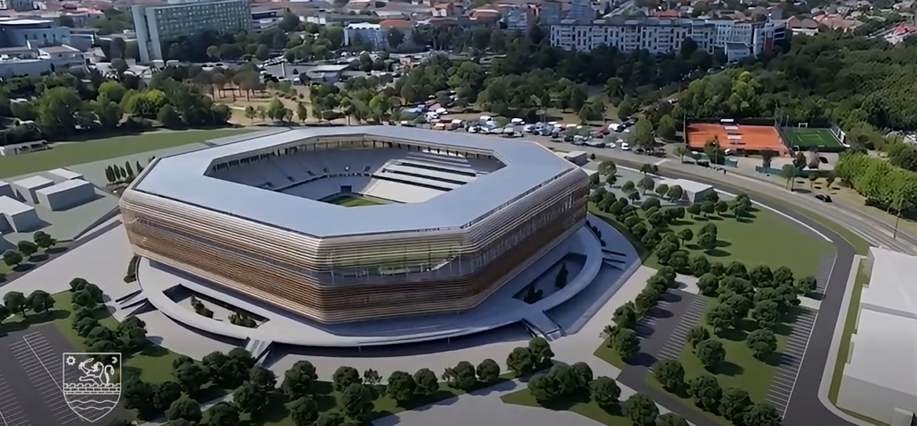 Noul stadion „Dan Păltinișanu” din Timișoara, în linie dreaptă. Contractul pentru arena de 32.000 de locuri a fost semnat
