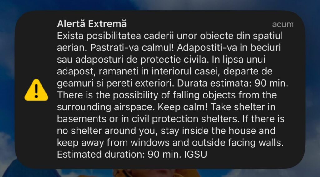Nouă alertă în Tulcea. Mesaj Ro-Alert despre posibilitatea căderii unor obiecte din spațiul aerian