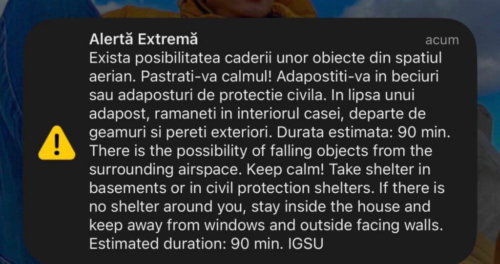 Nou mesaj Ro-Alert în Tulcea. Cetățenii avertizați asupra posibilității căderii unor obiecte din spațiul aerian