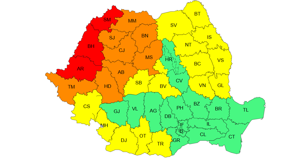 Harta avertizărilor meteorologice de caniculă