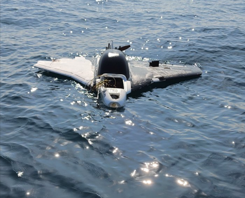 Dronă cu încărcătură explozivă, găsită plutind la cinci mile marine de Sulina. Intervenție a Forțelor Navale