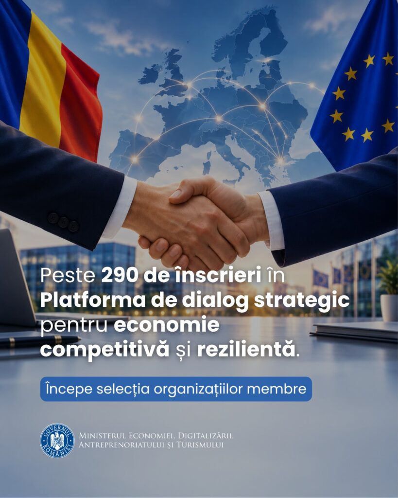 Peste 290 de candidaturi pentru Platforma de dialog strategic pentru economie. MEDAT începe selecția organizațiilor