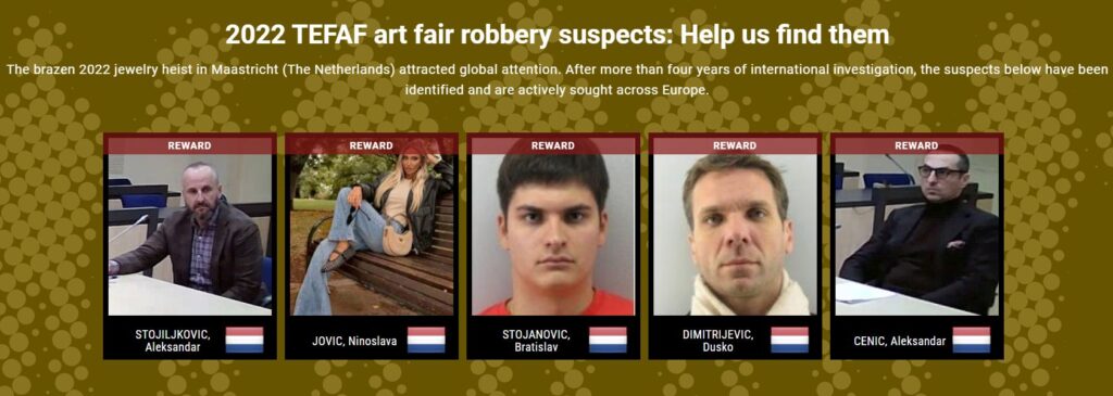 Patru bărbați și o femeie, pe lista EU Most Wanted după un jaf de milioane de euro la Maastricht
